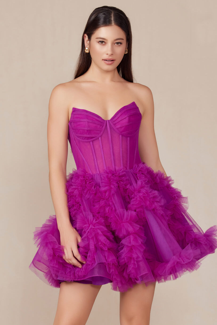 YVONNE RUFFLE SKIRT MINI DRESS - MAGENTA