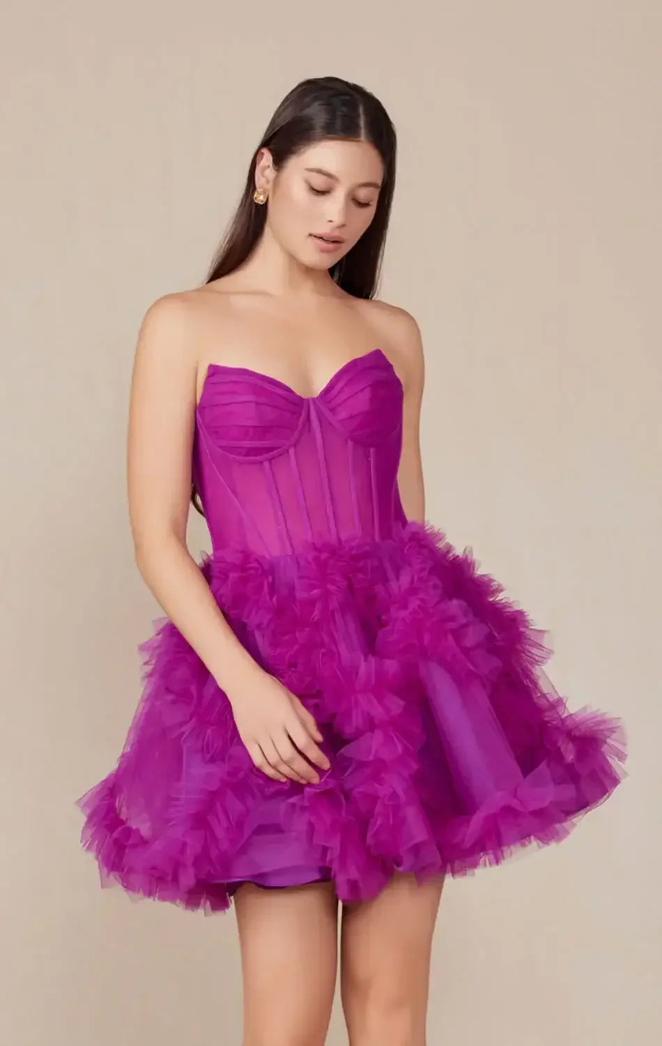 YVONNE RUFFLE SKIRT MINI DRESS - MAGENTA