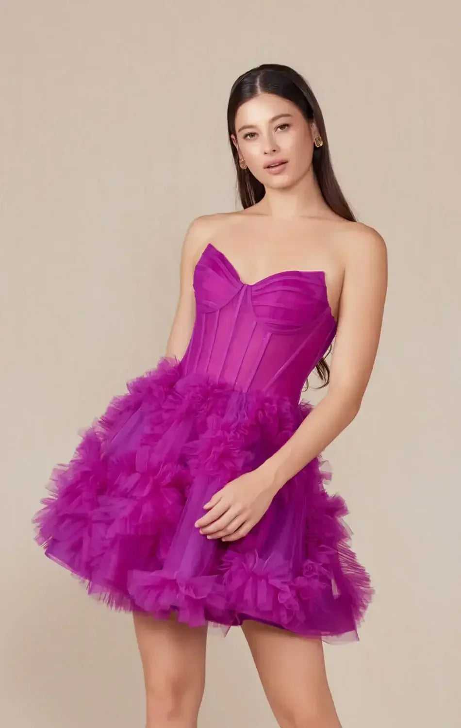 YVONNE RUFFLE SKIRT MINI DRESS - MAGENTA