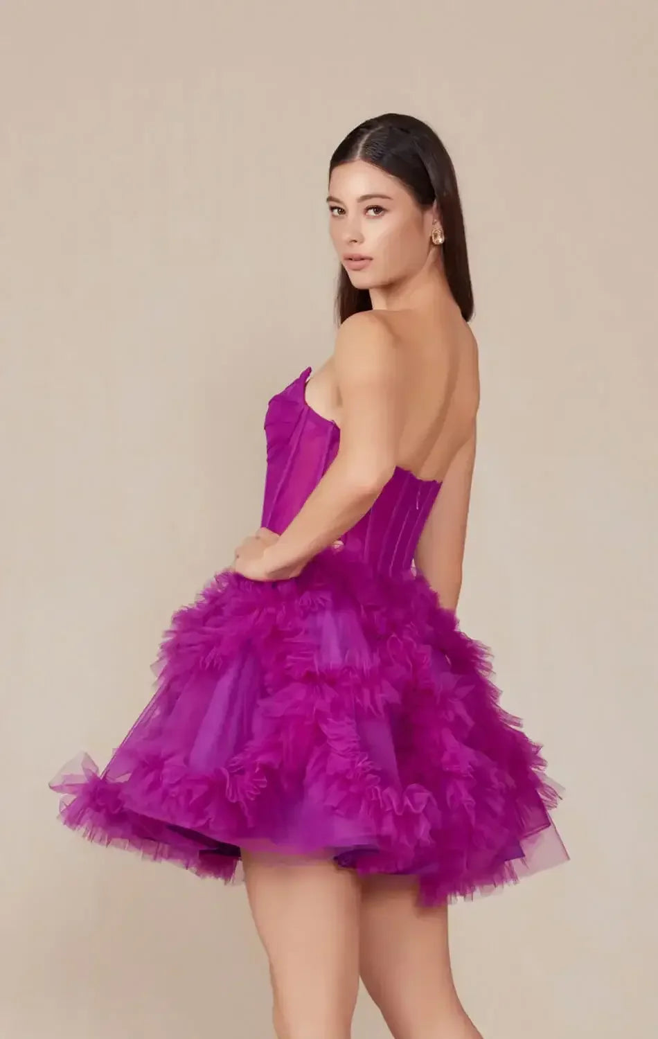 YVONNE RUFFLE SKIRT MINI DRESS - MAGENTA