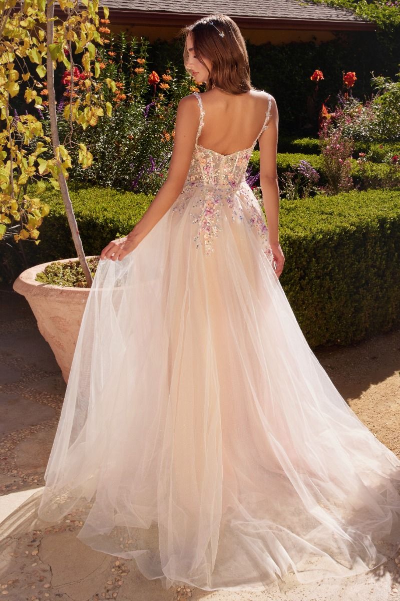 A1288 A-Line Gown with Multicolored Floral Embellishment | Lady