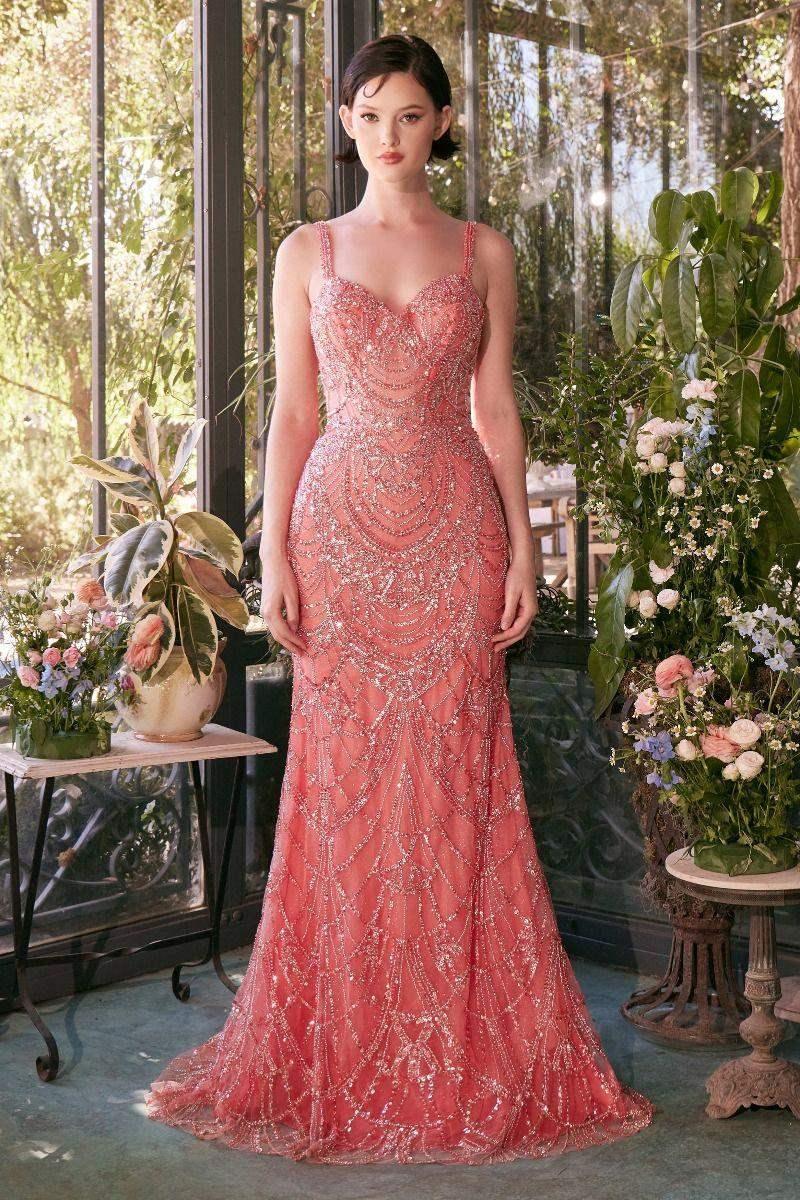 A1363 - FITTED BEADED EVENING GOWN - Andrea & Leo