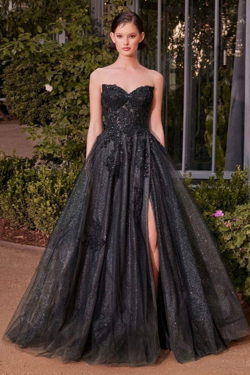 A1378 - STRAPLESS LAYERED TULLE BALL GOWN - BLACK NUDE - Andrea & Leo