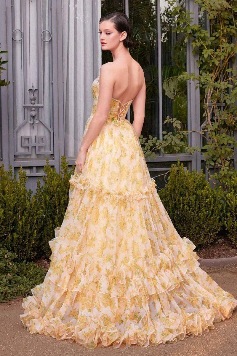 A1430 - STRAPLESS FLORAL PRINTED BALL GOWN - Andrea & Leo