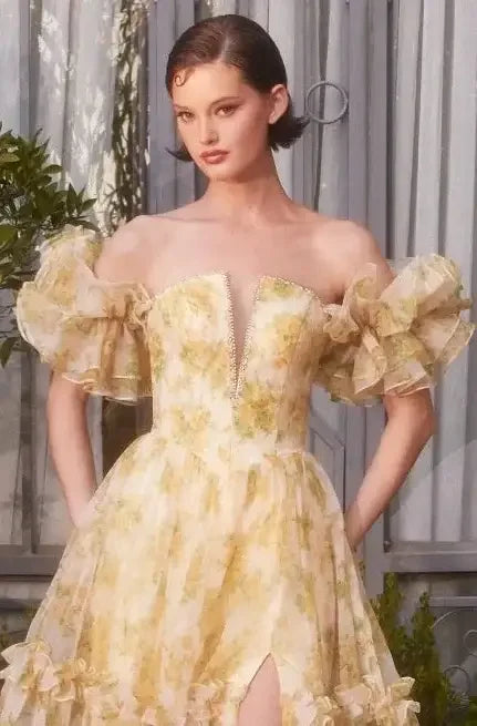 A1430 - STRAPLESS FLORAL PRINTED BALL GOWN - Andrea & Leo