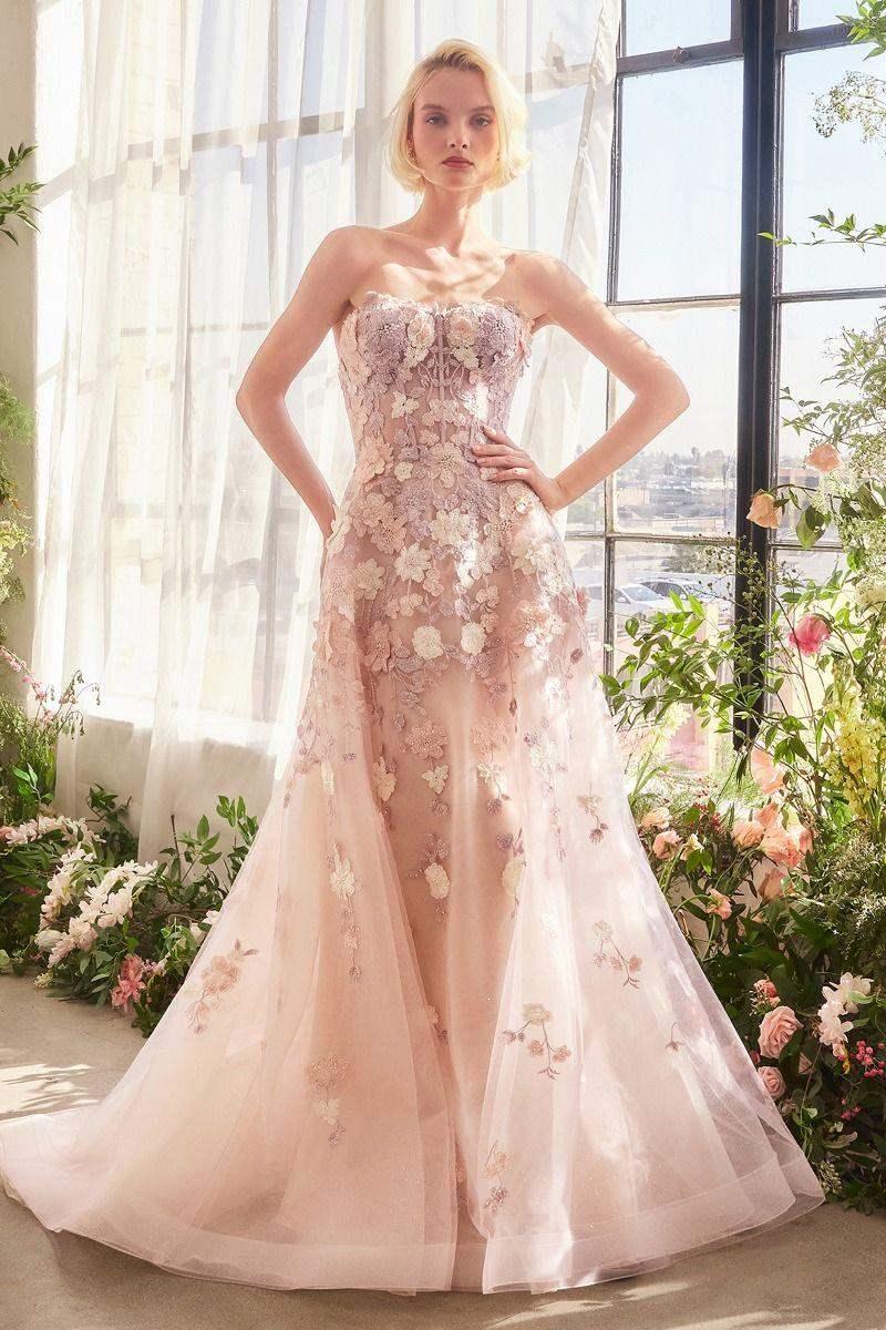 A1453 - SPRING FLORAL APPLIQUÉ A-LINE GOWN - Andrea & Leo