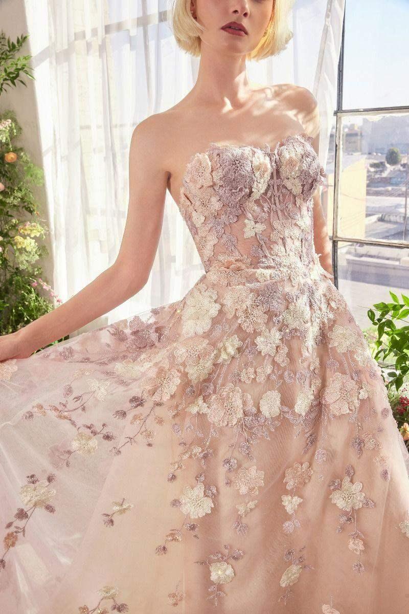 A1453 - SPRING FLORAL APPLIQUÉ A-LINE GOWN - Andrea & Leo