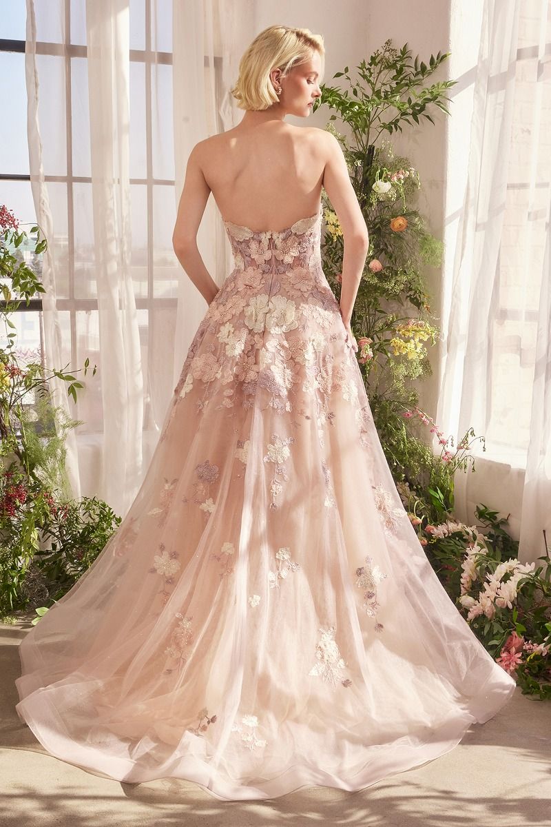 Lady Black Tie - A1453 - Spring Floral Appliqu A-line Gown - Andrea & Leo - Size 2 Lady Black Tie - A1453 - Spring Floral Appliqu A-line Gown - Andrea & Leo - Size 2