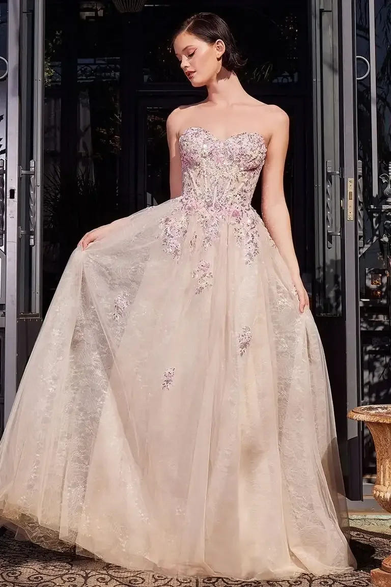 A1468 - SUMMER GARDEN APPLIQUE A-LINE GOWN - Andrea & Leo