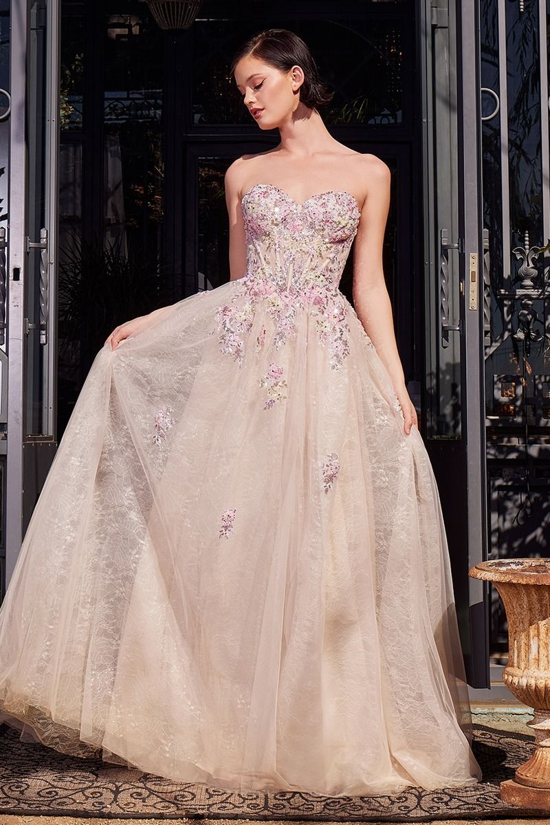 A1468 - SUMMER GARDEN APPLIQUE A-LINE GOWN - Andrea & Leo