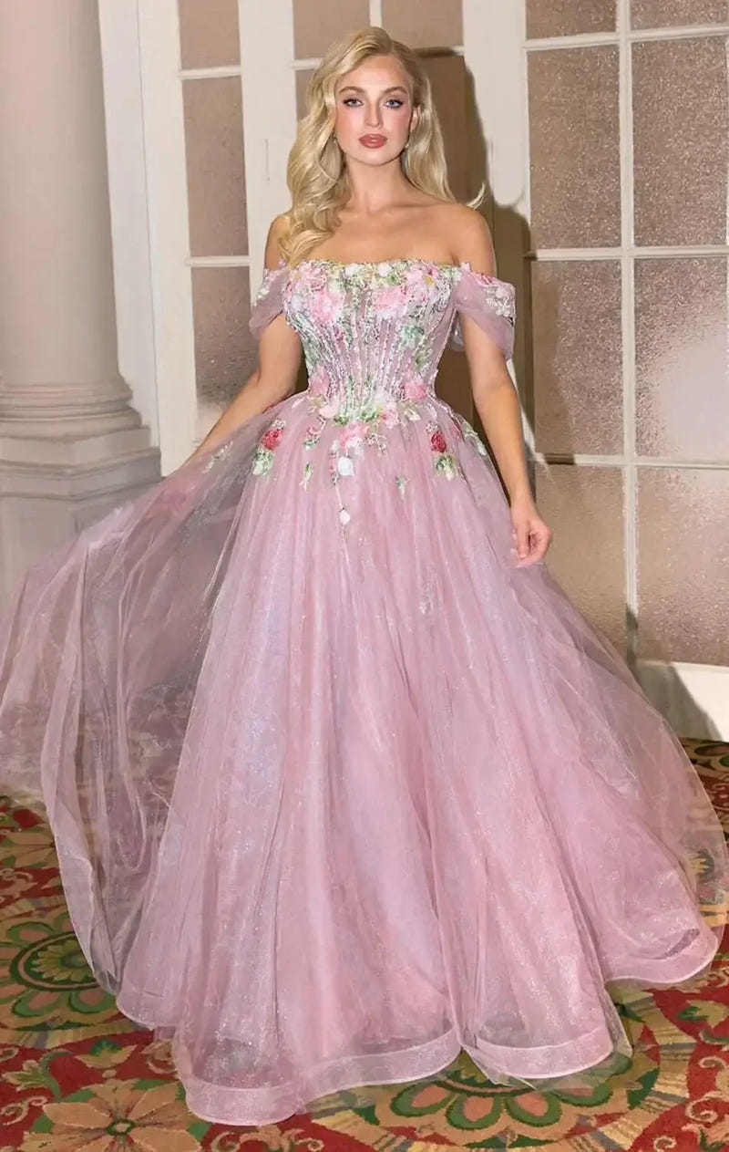A1479 - A-LINE FLORAL BALL GOWN - Andrea & Leo