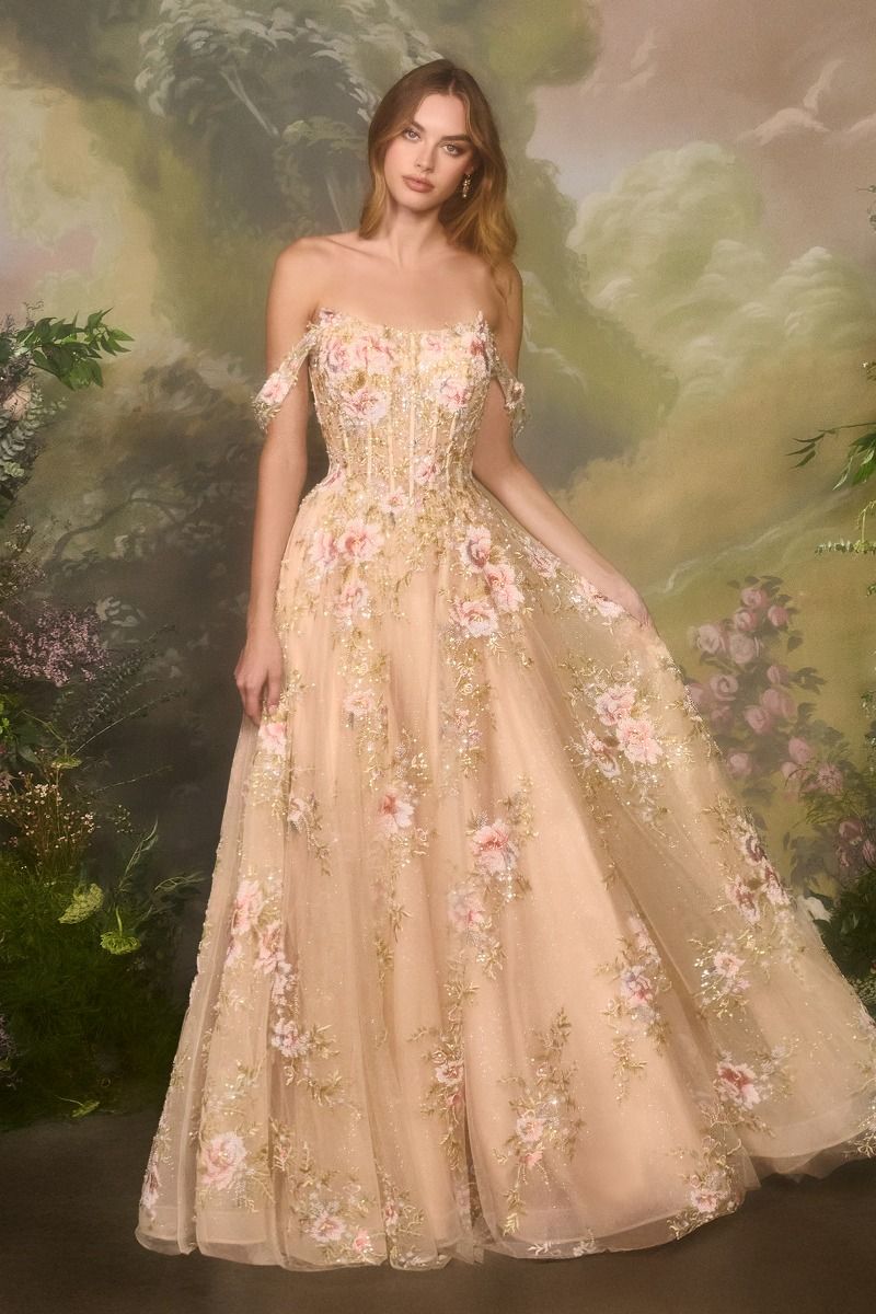 A1480 - Crystal Chrysanthemum Ball Gown - Andrea & Leo