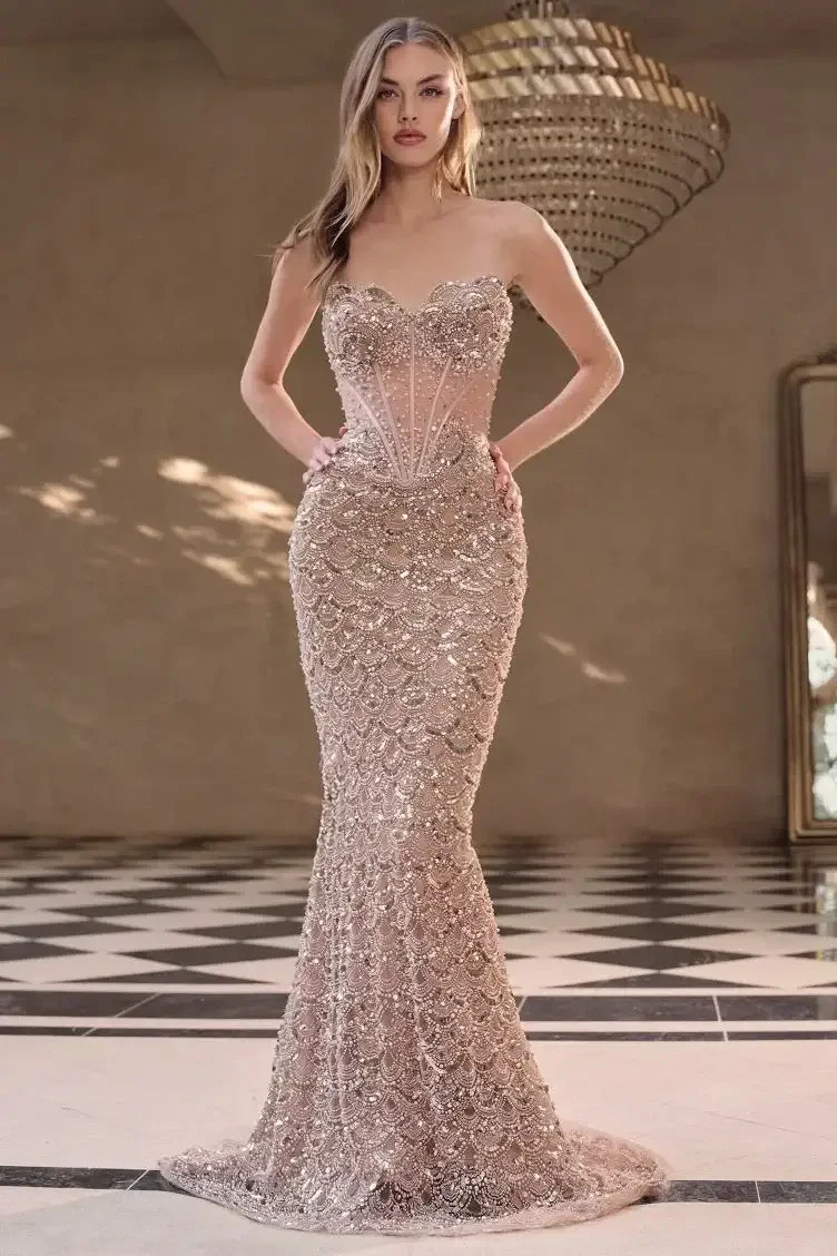 ART DECO STRAPLESS BEADED GOWN
