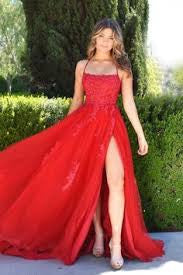 Alisha Gown - Red - Tulle A-line Dress With Open Back