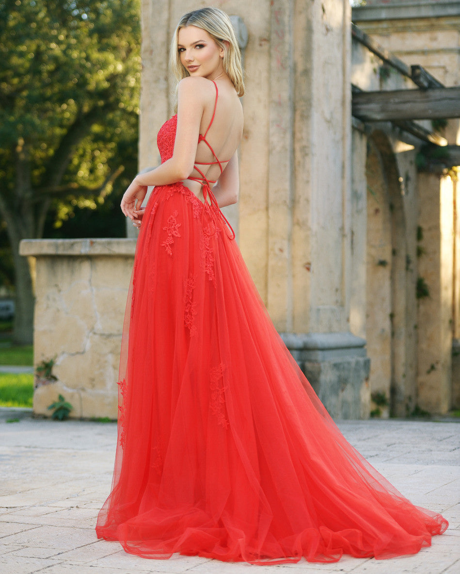Lady Black Tie - Alisha Gown - Red - Tulle A-Line Dress with Open Back - Size Small Lady Black Tie - Alisha Gown - Red - Tulle A-Line Dress with Open Back - Size Small