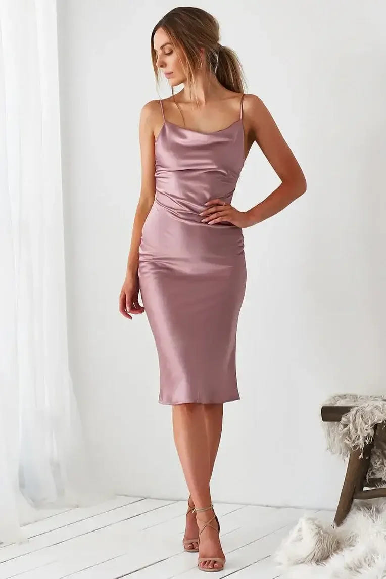 Aspen Midi Dress - Mauve Satin Slip Dress
