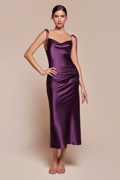 cheap eggplant bridesmaid dresses | Jewel Tone Styles the MQ1644 is a LiveProduct SIMKHAI Kittiya Sleeveless Midi Color:Vermillion