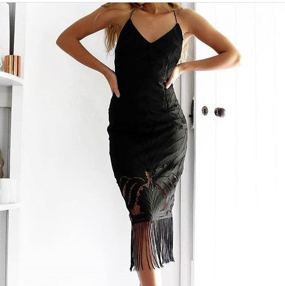 Lady Black Tie - Size 2, Khaleesi Dress - Black - Lace Dress with Fringe - Final Sale - Size 2 Lady Black Tie - Size 2, Khaleesi Dress - Black - Lace Dress with Fringe - Final Sale - Size 2