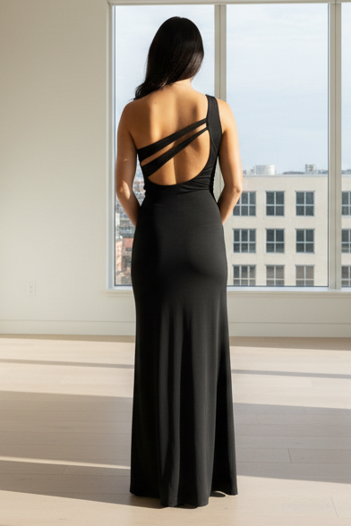 One Shoulder Black Maxi Dress | Lady Black Tie XL One Shoulder Black Maxi Dress | Lady Black Tie XL