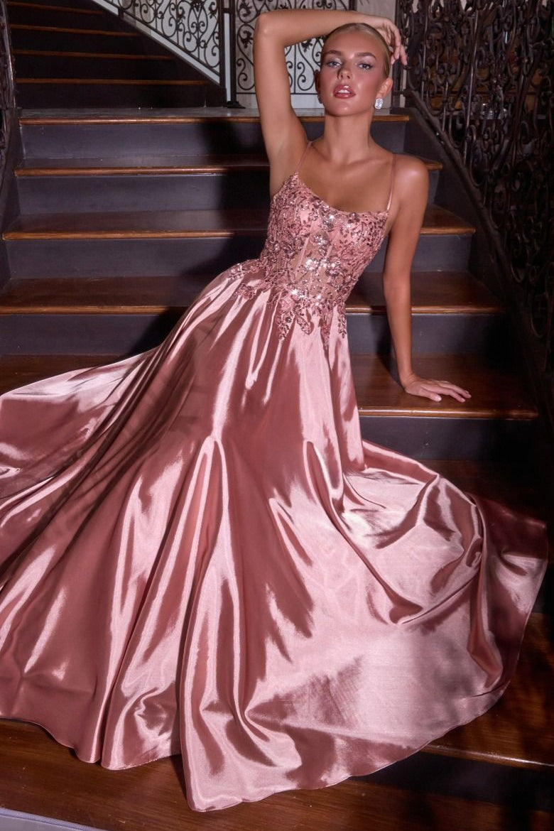 Ladivine C179 Aveline Gown in Dusty Rose, front view | Lady Black Tie