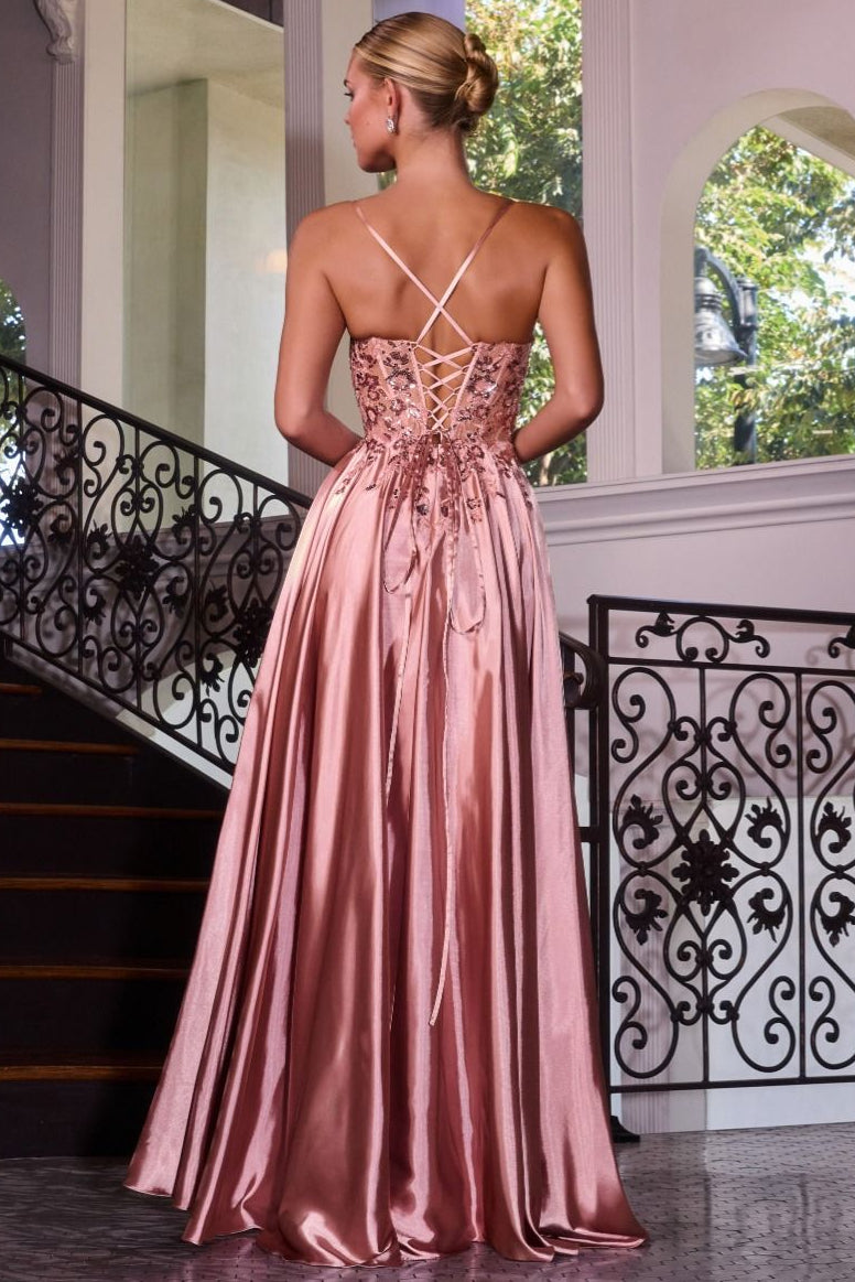 Ladivine C179 Aveline Gown in Dusty Rose, back view | Lady Black Tie