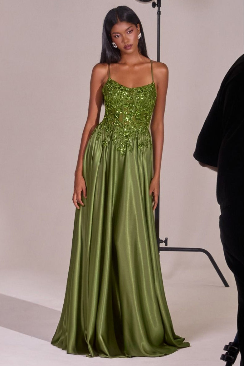 Ladivine C179 Aveline Gown in Olive, front view | Lady Black Tie