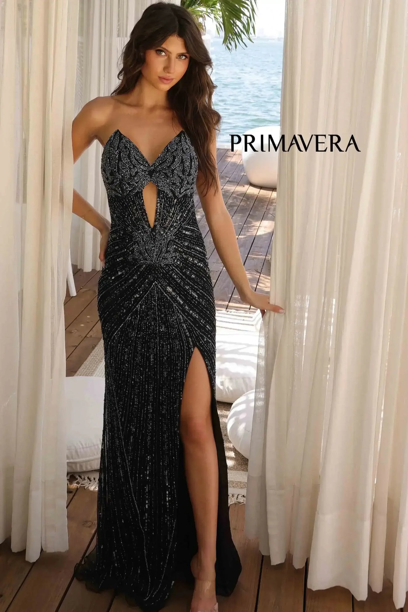 4309 - Primavera - Keyhole Strapless Beaded Long Dress