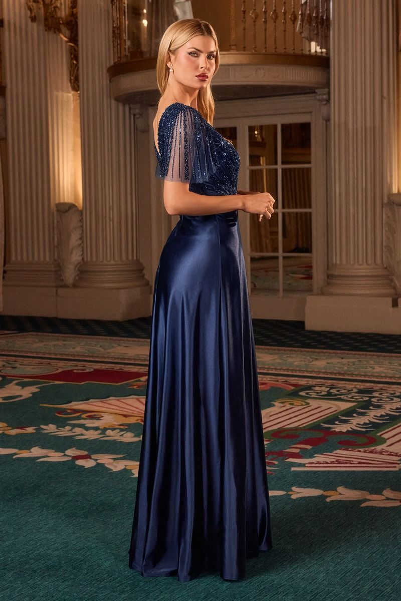 Lady Black Tie - Carmine Gown - Beaded A-line Dress With Flutter Sleeves - Size 10 Lady Black Tie - Carmine Gown - Beaded A-line Dress With Flutter Sleeves - Size 10