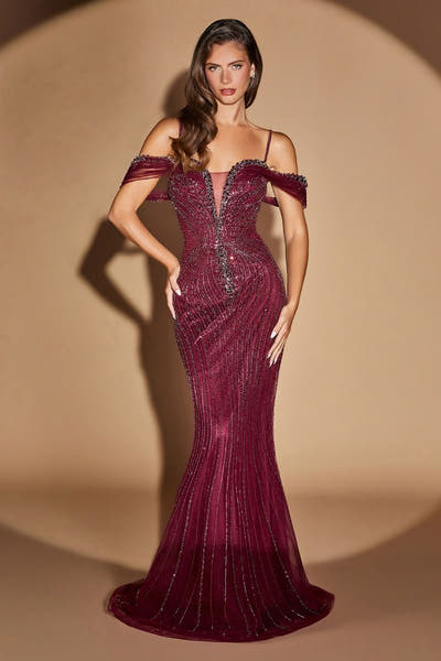 Alana Gown - Beaded Off The Shoulder Evening Gown