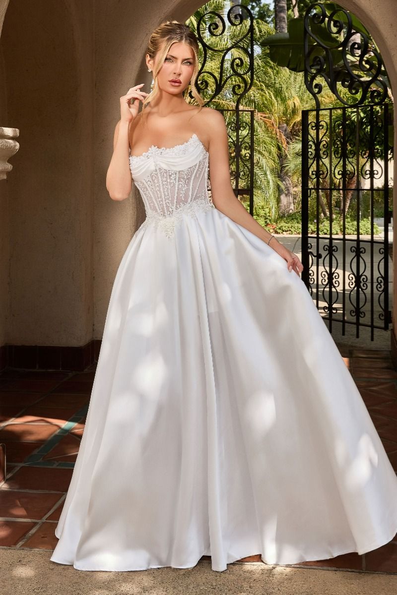 mikado a line dress White Mikado Strapless A-line Gown by Ladivine CD389W