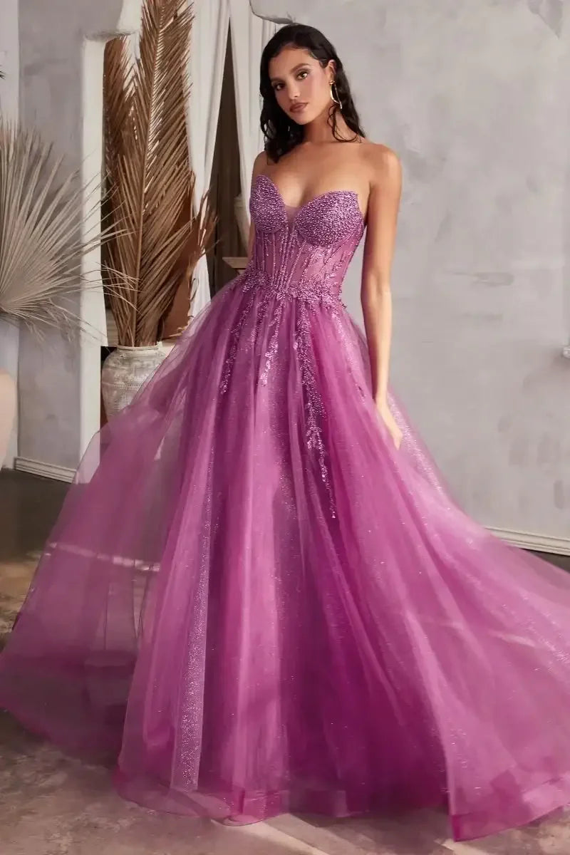 Marisol Gown - Pearl Beaded Glitter Tulle Ball Gown