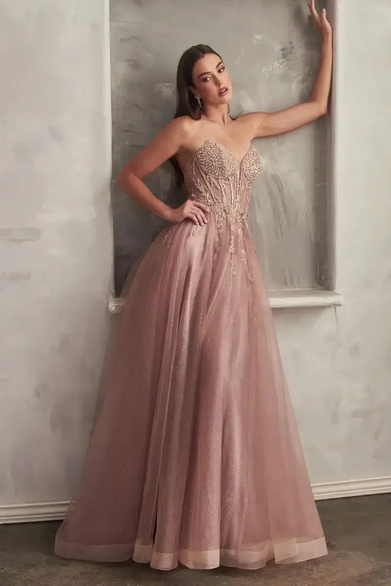 Marisol Gown - Pearl Beaded Glitter Tulle Ball Gown