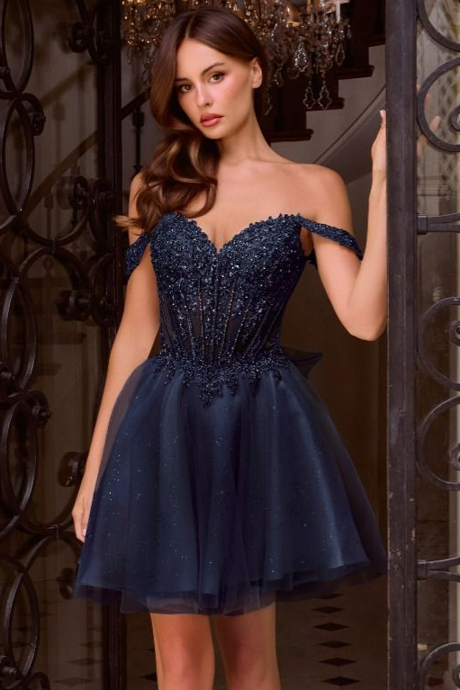 Carissa Mini Dress - Off Shoulder Tulle & Lace Short Dress