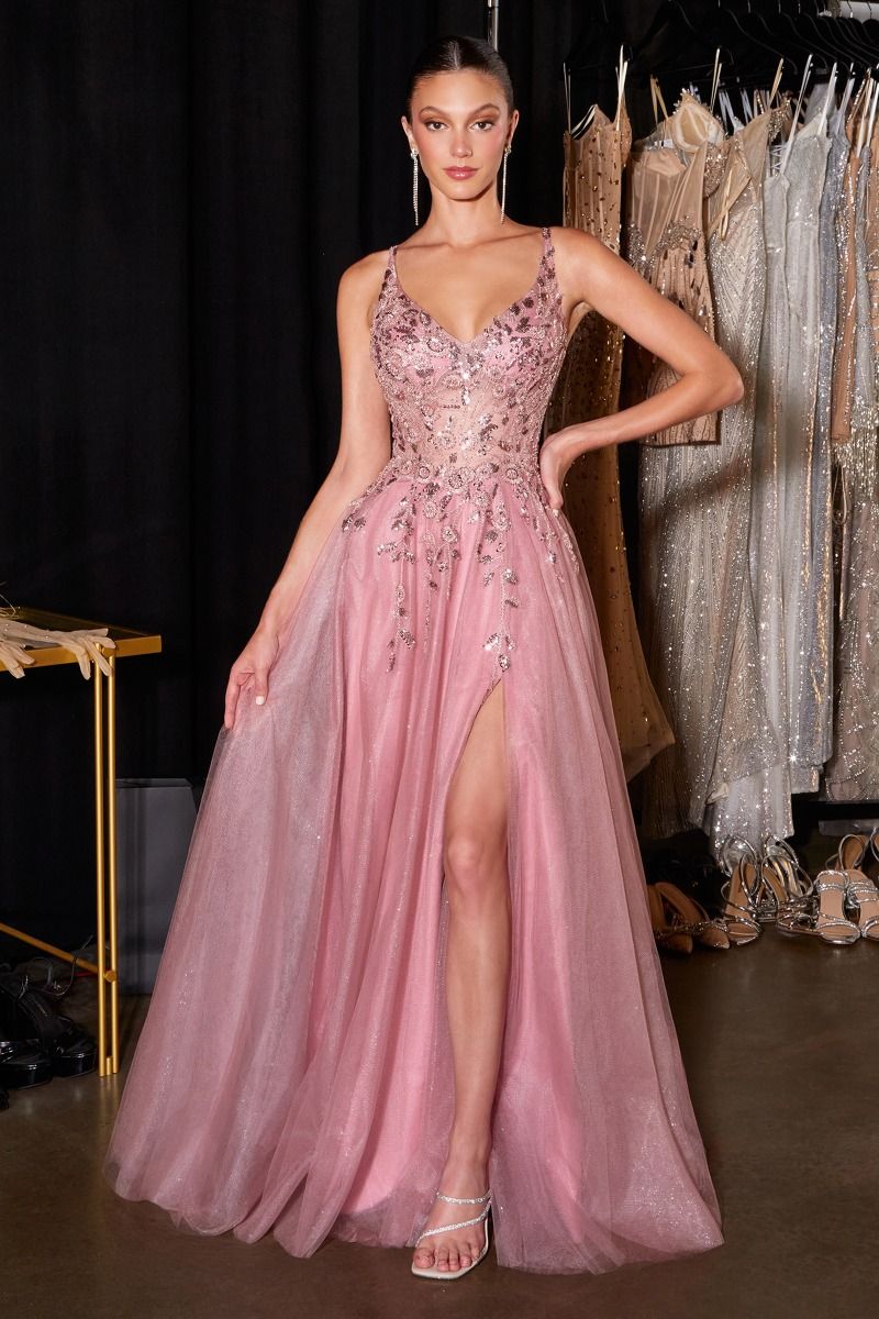 Fernanda Gown - Floral Glitter Tulle A-line Dress