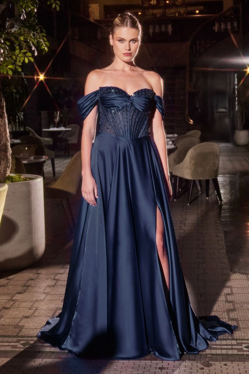 A-Line Prom Gown with Beaded Bodice & Corset Back | Lady Black Tie