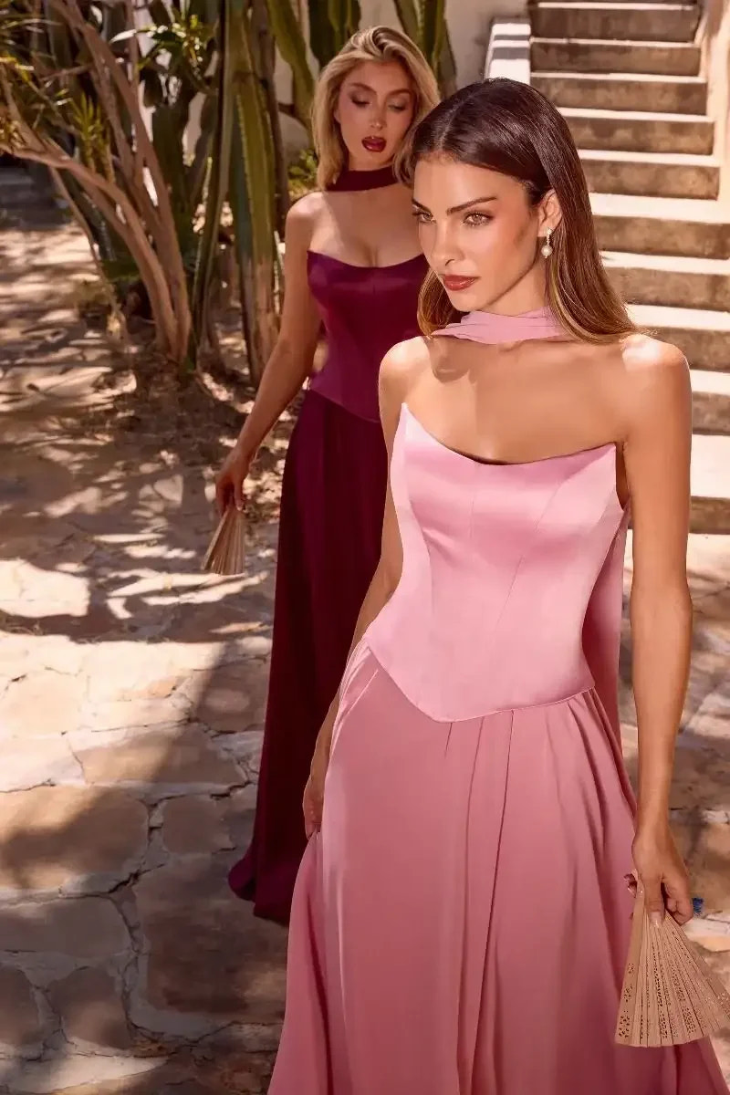 ISABELLA GOWN - STRAPLESS CHIFFON DRESS WITH SCARF