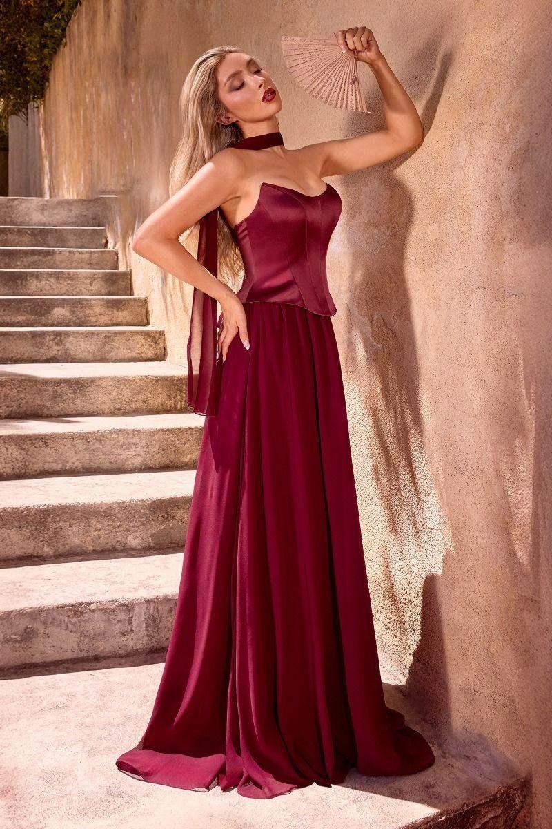 Lady Black Tie Women's Isabella Gown - Strapless Chiffon Dress with Scarf 12 ISABELLA GOWN - STRAPLESS CHIFFON DRESS | Lady Black Tie