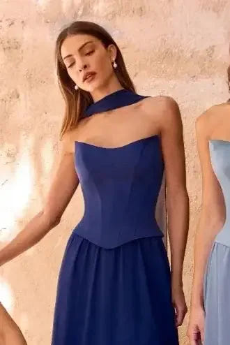 ISABELLA GOWN - STRAPLESS CHIFFON DRESS WITH SCARF