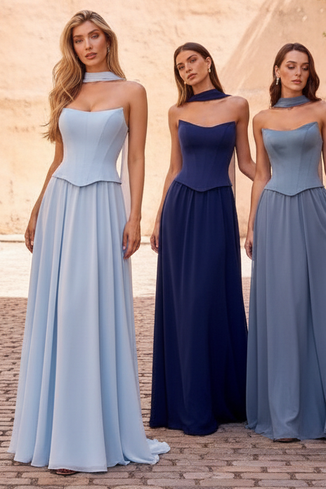 ISABELLA GOWN - STRAPLESS CHIFFON DRESS WITH SCARF