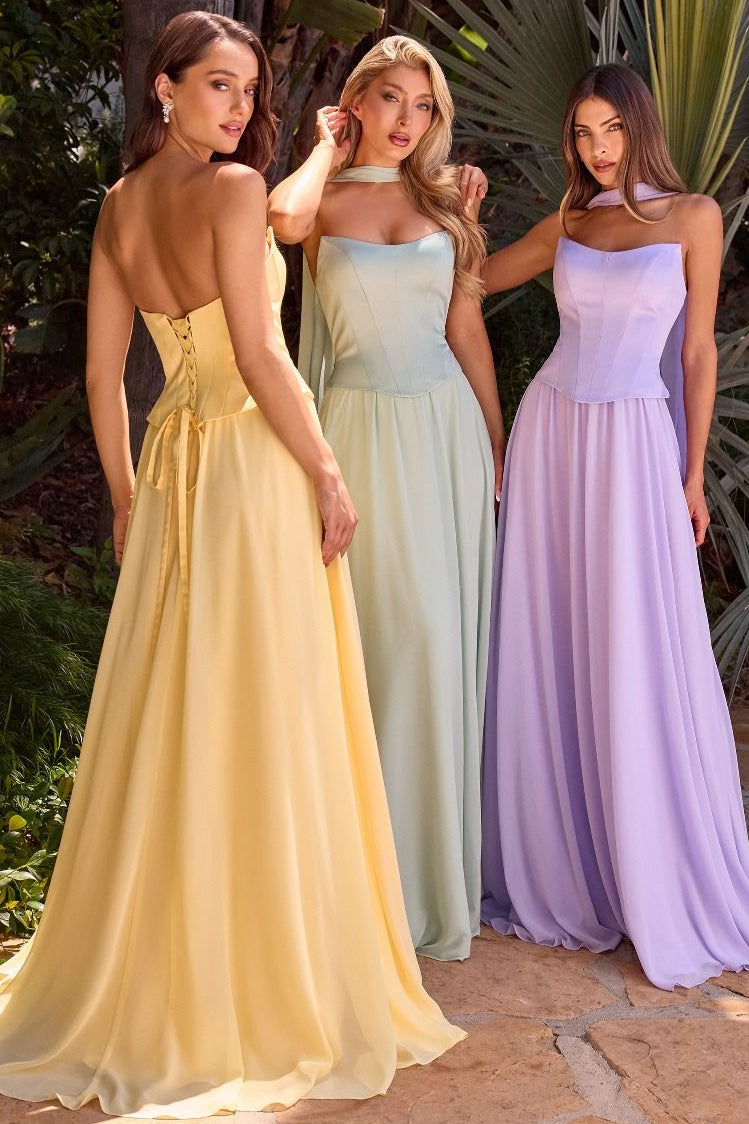 Lady Black Tie - Isabella Gown - Strapless Chiffon Dress With Scarf