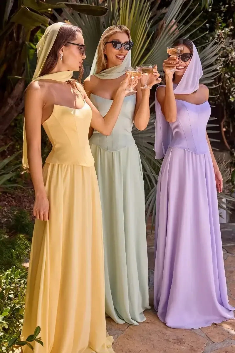 ISABELLA GOWN - STRAPLESS CHIFFON DRESS WITH SCARF