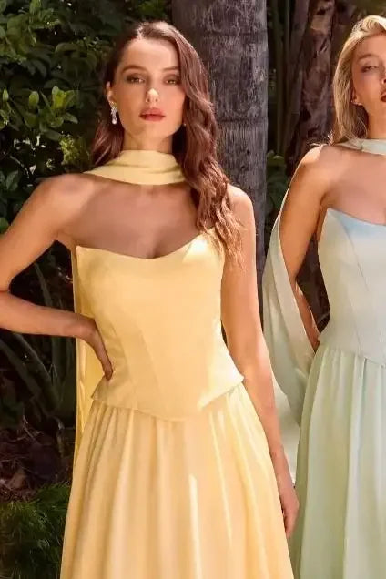 ISABELLA GOWN - STRAPLESS CHIFFON DRESS WITH SCARF