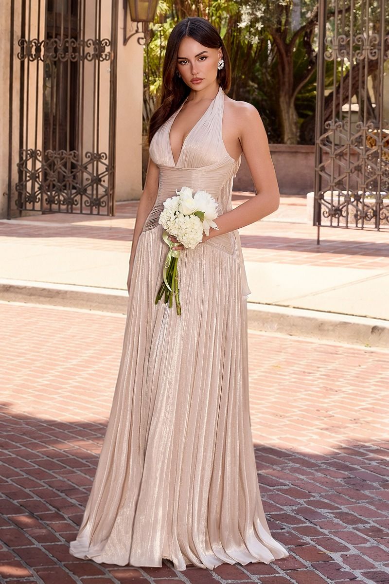 Brigid Gown - Shimmer Chiffon Halter Dress