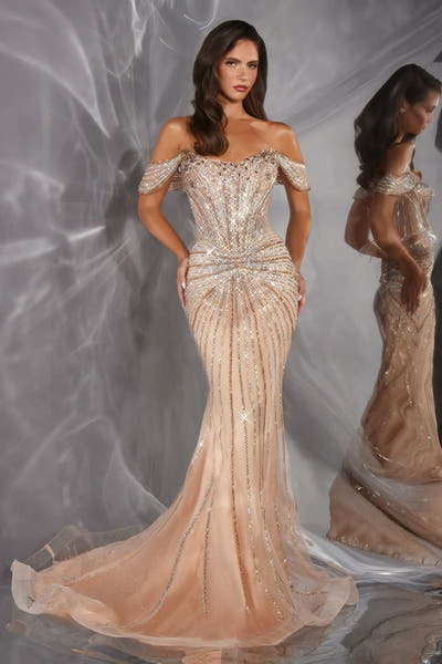 Whitney Gown - Beaded Mermaid Dress with Corset