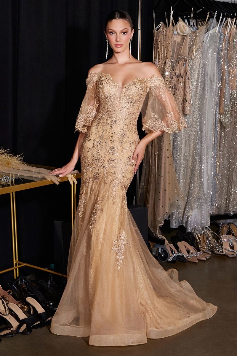 Margareta Gown - Lace Mermaid Formal Dress with Bell Sleeves