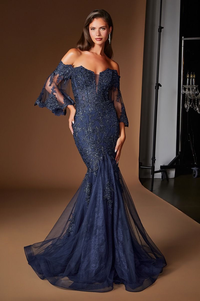 Margareta Gown - Lace Mermaid Formal Dress with Bell Sleeves