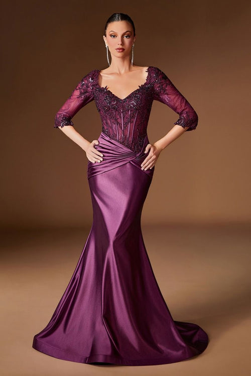 Stella Evening Gown - Embroidered Long Sleeve Formal Dress