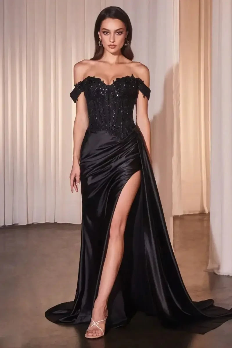 Hailee Gown - Off The Shoulder Lace & Satin Fitted Gown