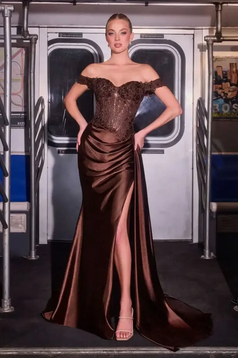 Hailee Gown - Off The Shoulder Lace & Satin Fitted Gown