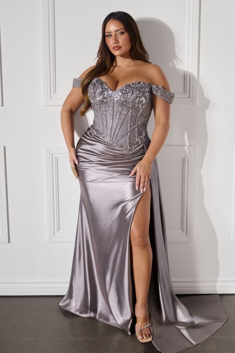 Hailee Gown - Off The Shoulder Lace & Satin Fitted Gown